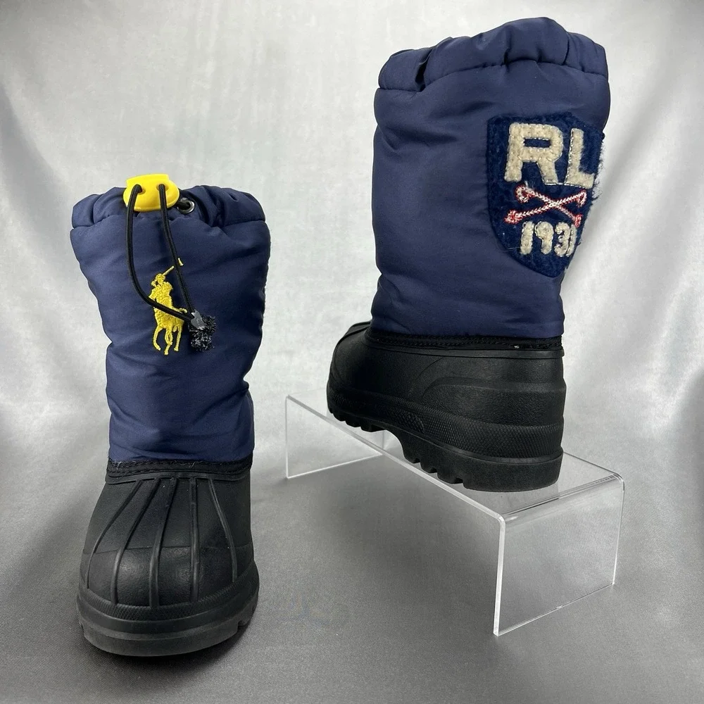 Vintage Polo Ralph Lauren Whalley 1931 Snow Boots Toddler's 9.5 Navy Yellow Pony